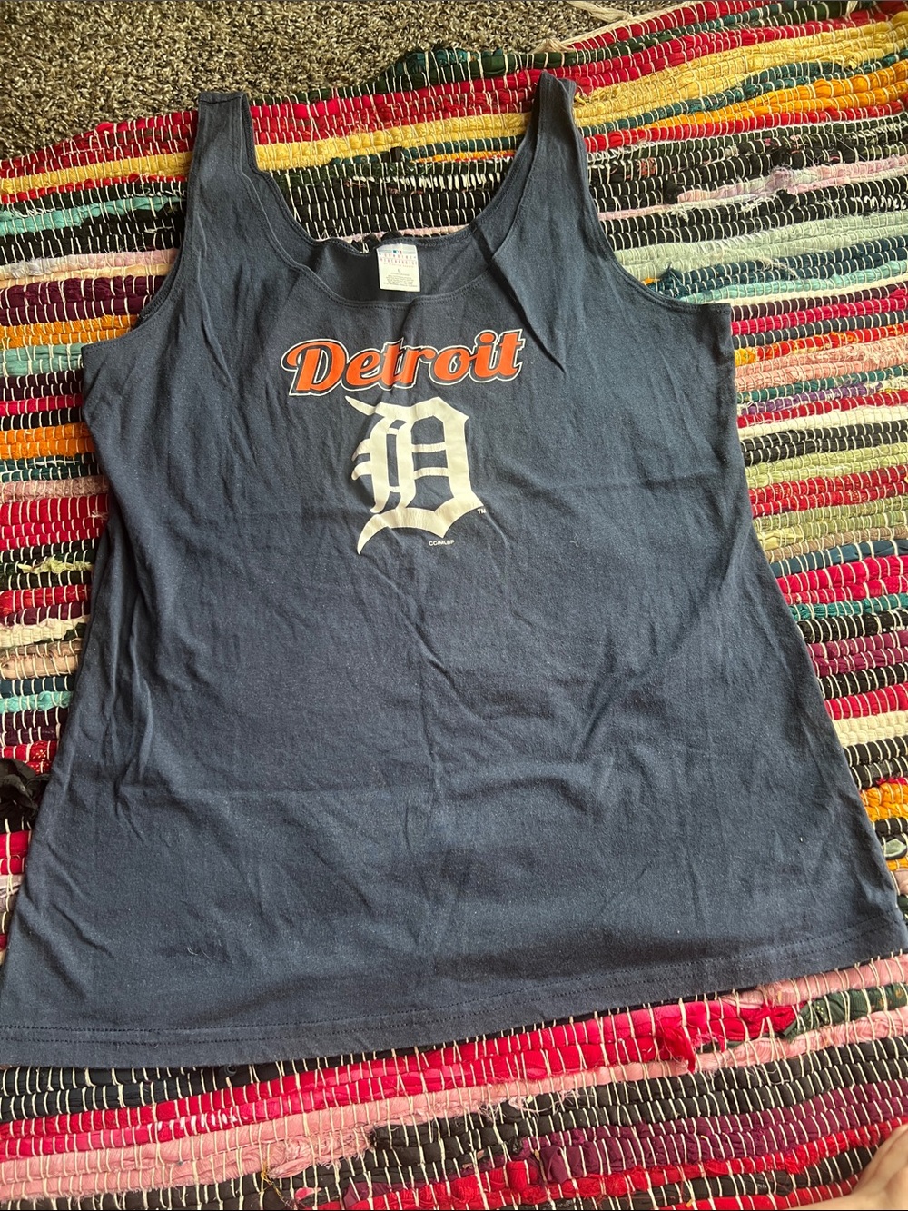 Detroit Script Tank Top in Navy with White Logo